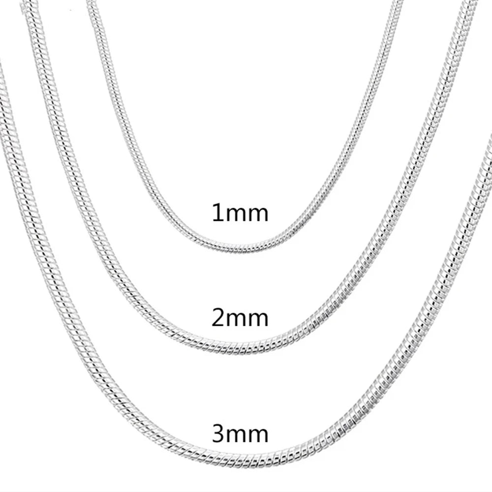 Cadena de Plata 925 Maciza Estilo "Snake" (Víbora) – De 40 a 75cm (1mm/2mm/3mm)