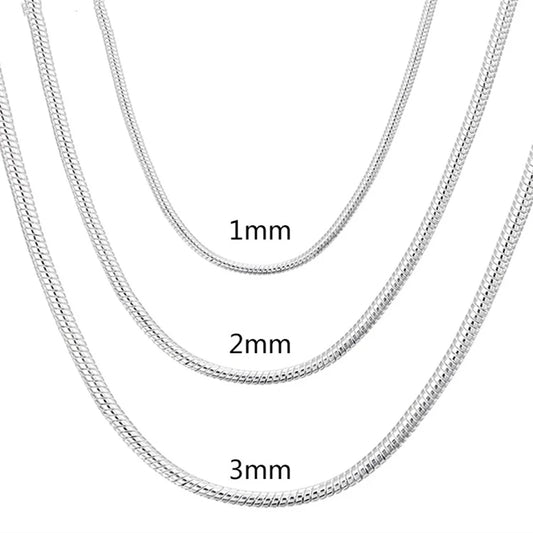 Cadena de Plata 925 Maciza Estilo "Snake" (Víbora) – De 40 a 75cm (1mm/2mm/3mm)