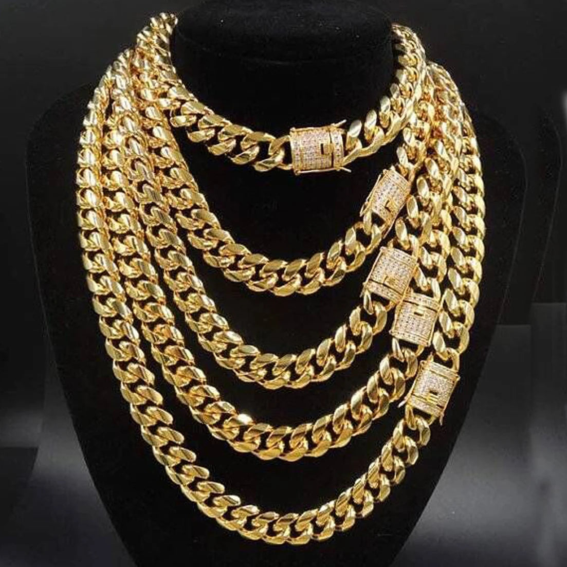 Cadena Miami Cuban Link – Acero Inoxidable 316L (Oro/Plata) | 8mm a 18mm