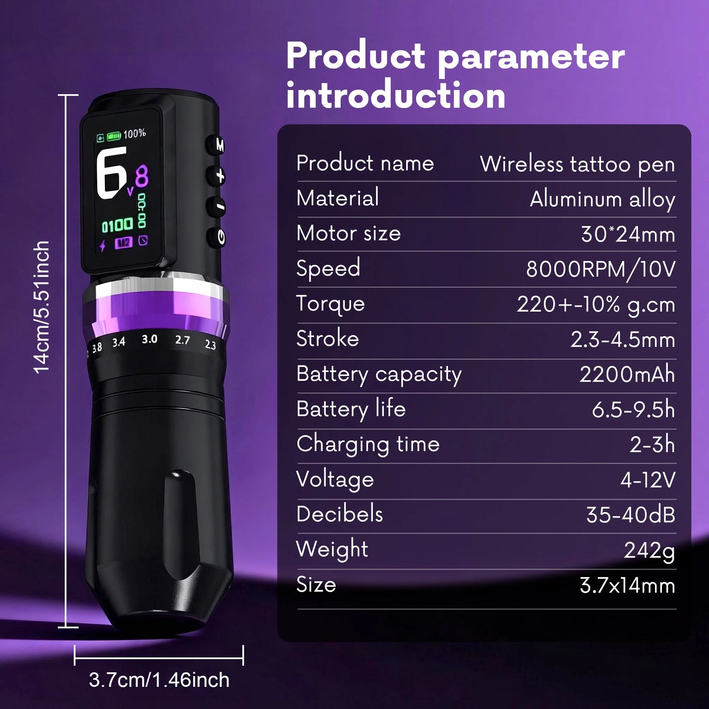 Máquina Pen Inalámbrica Elite – Motor Brushless, Stroke Ajustable y Mega Batería 2200mAh
