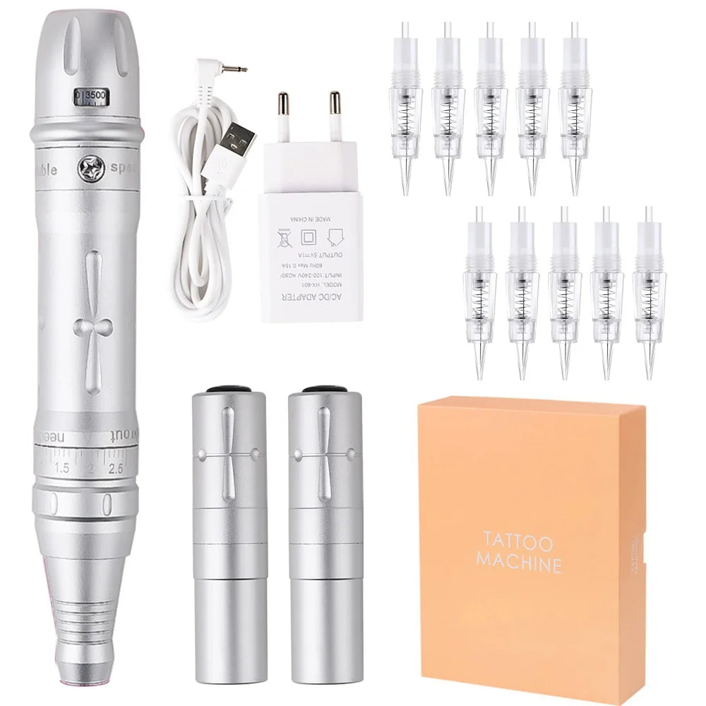 Máquina de maquillaje permanente inalámbrica para cejas, microblading, delineado de ojos, microshading de labios, kit profesional de máquina de tatuaje rotativa.