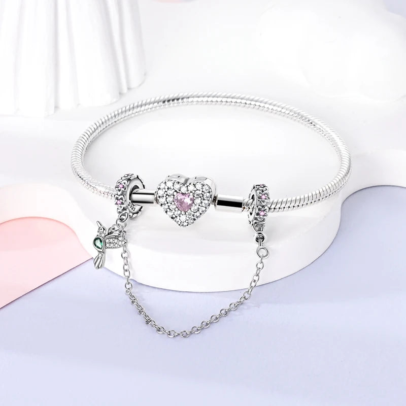 Silver Clasp 925 Sterling Silver CZ pave Clip Charms Daisy Beads Stopper Safety Chain fit Original Bangle Bracelet Jewelry Clip