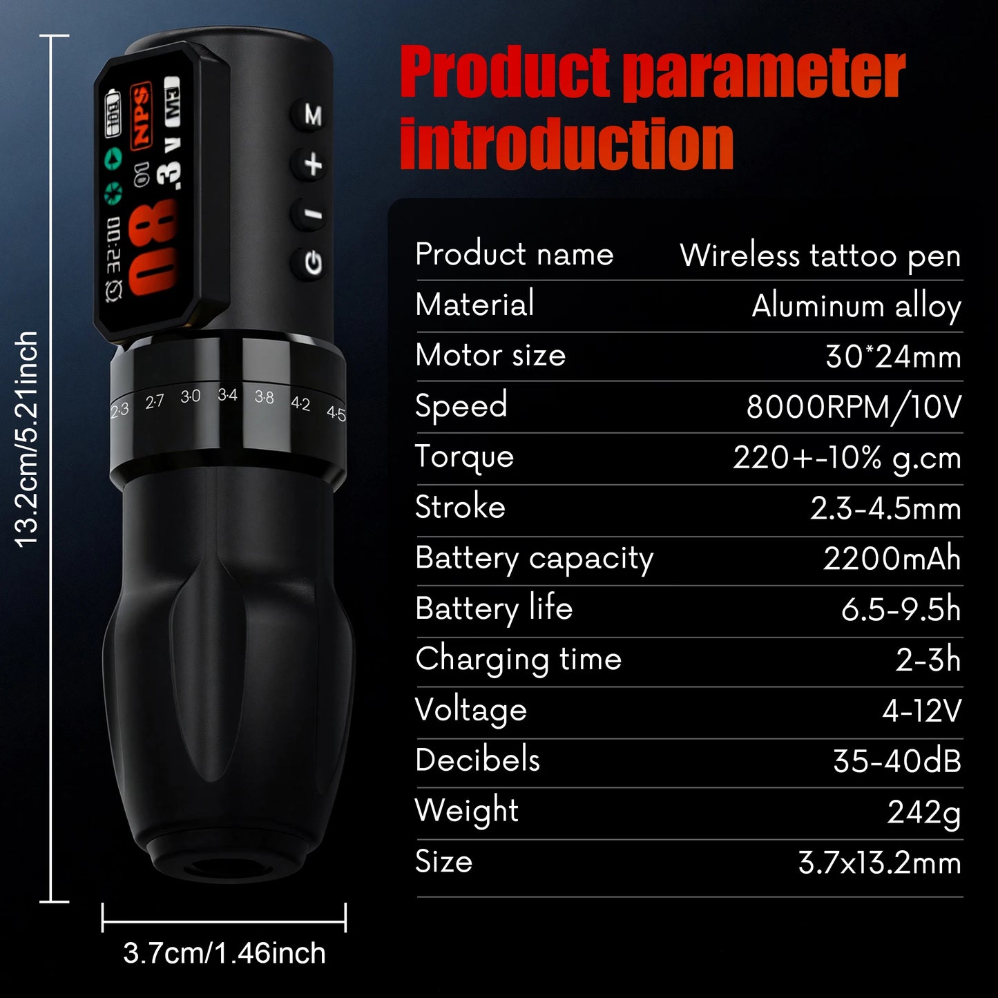 Máquina Pen Inalámbrica Pro – Stroke Ajustable, Motor Brushless y Batería de 2200mAh