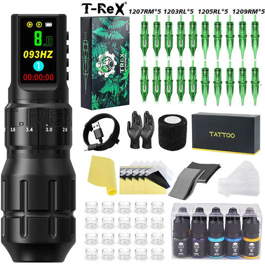 Kit Tattoo T-Rex New Cool – Set Profesional Inalámbrico con 7 Strokes Ajustables