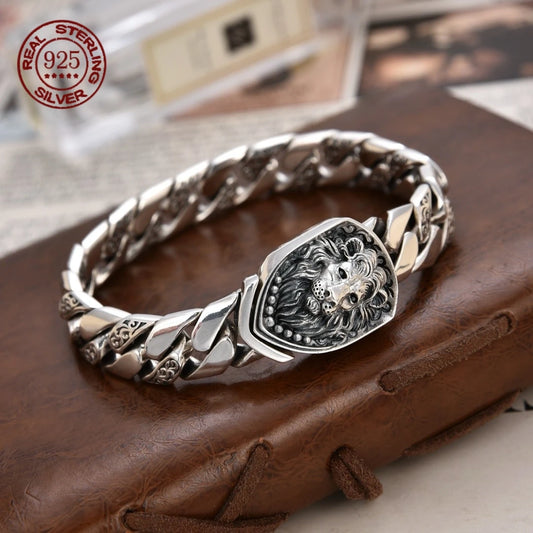 Pulsera León Imperial en Plata 925 Maciza – Diseño Tank Retro de Lujo