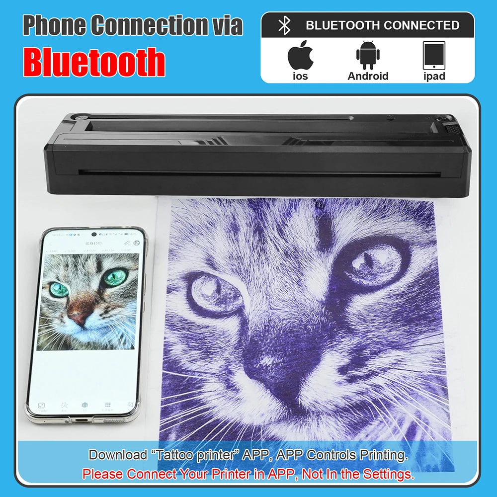 Wireless Tattoo Transfer Machine Kit Portable Wireless Tattoo Stencil Printers with Thermal Stencil Papers Transfer Cream Gel