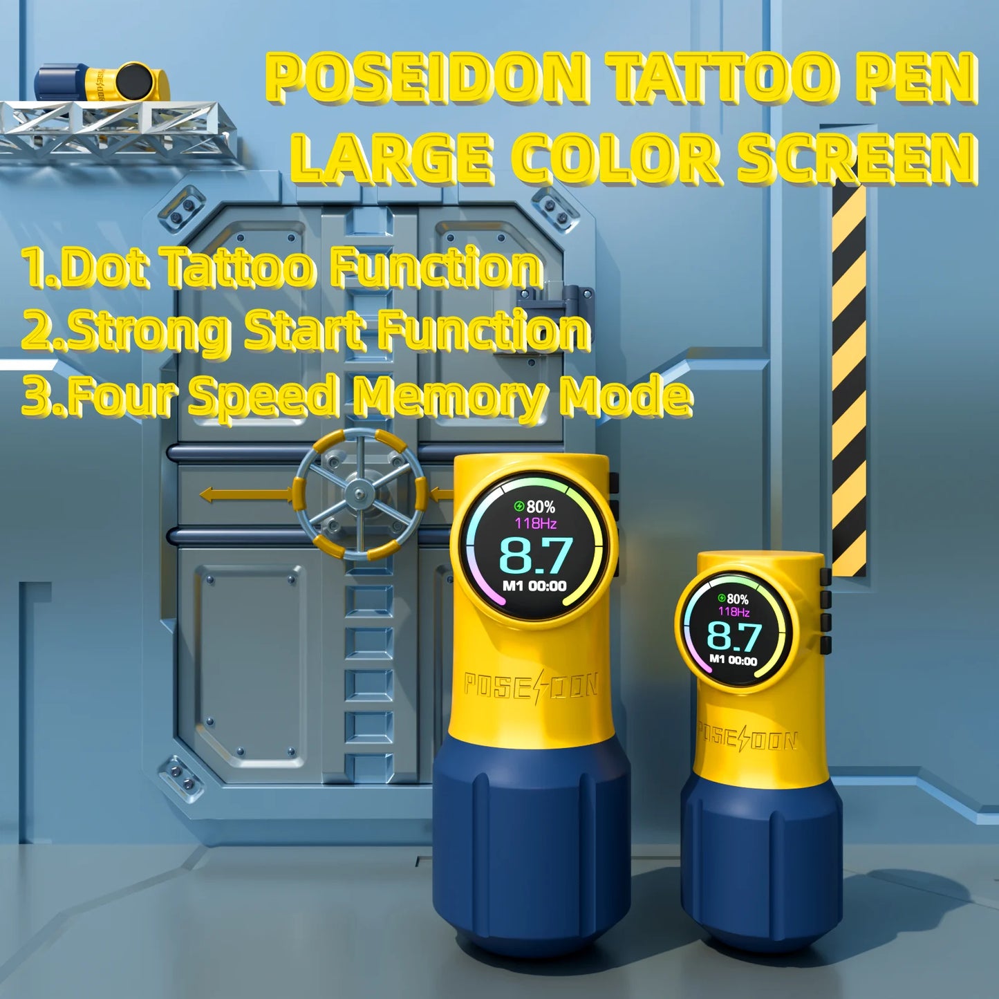 Kit Tattoo POSEIDON V5 Yellow Edition – Set Inalámbrico Profesional para PMU y Tattoo