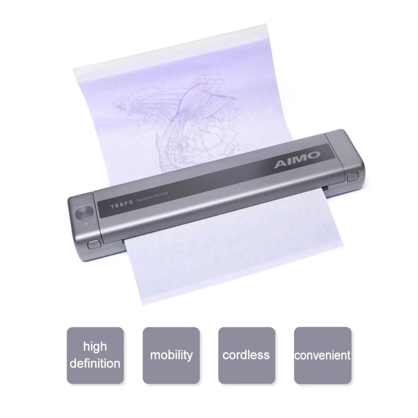 Kit de Impresora Térmica AIMO Tattoo – Transferencia Inalámbrica Bluetooth + Papel de Regalo