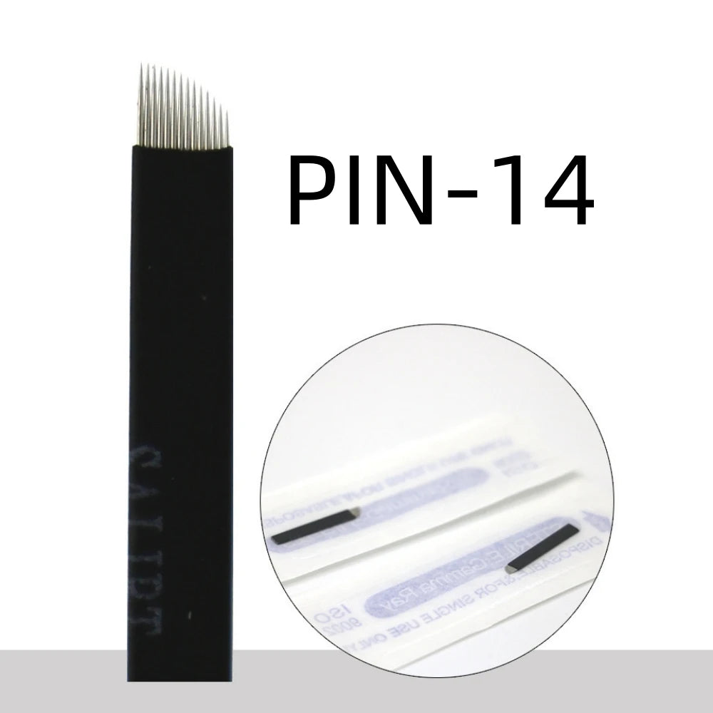 50PCS Black Microblading Needles PMU Tattoo Needles Permanent Makeup Blade 9Pin 12 14 16 U18 Manual Eyebrow Pen Blades