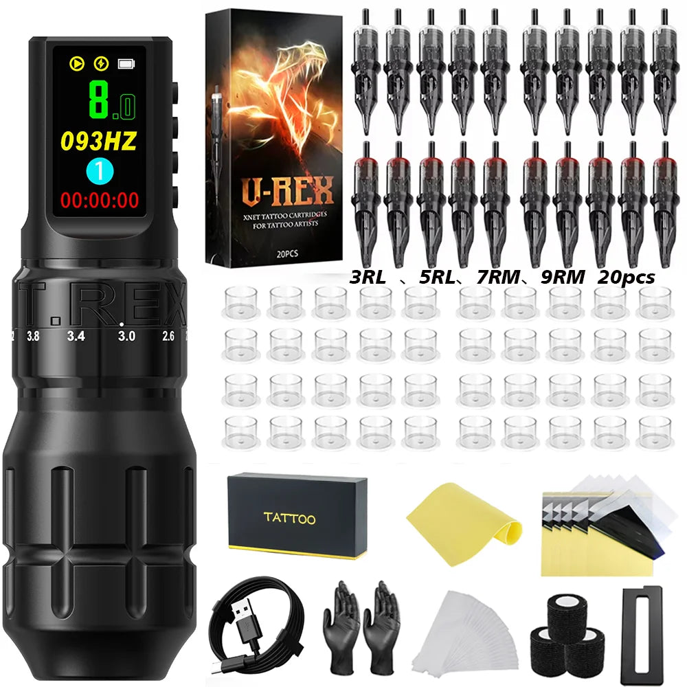 Kit Tattoo T-Rex New Cool – Set Profesional Inalámbrico con 7 Strokes Ajustables