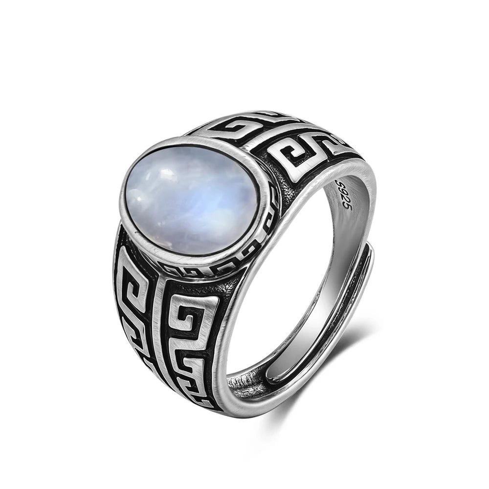Anillo Vintage de Plata 925 con Labradorita Natural y Piedra Luna – Estilo Boho Real