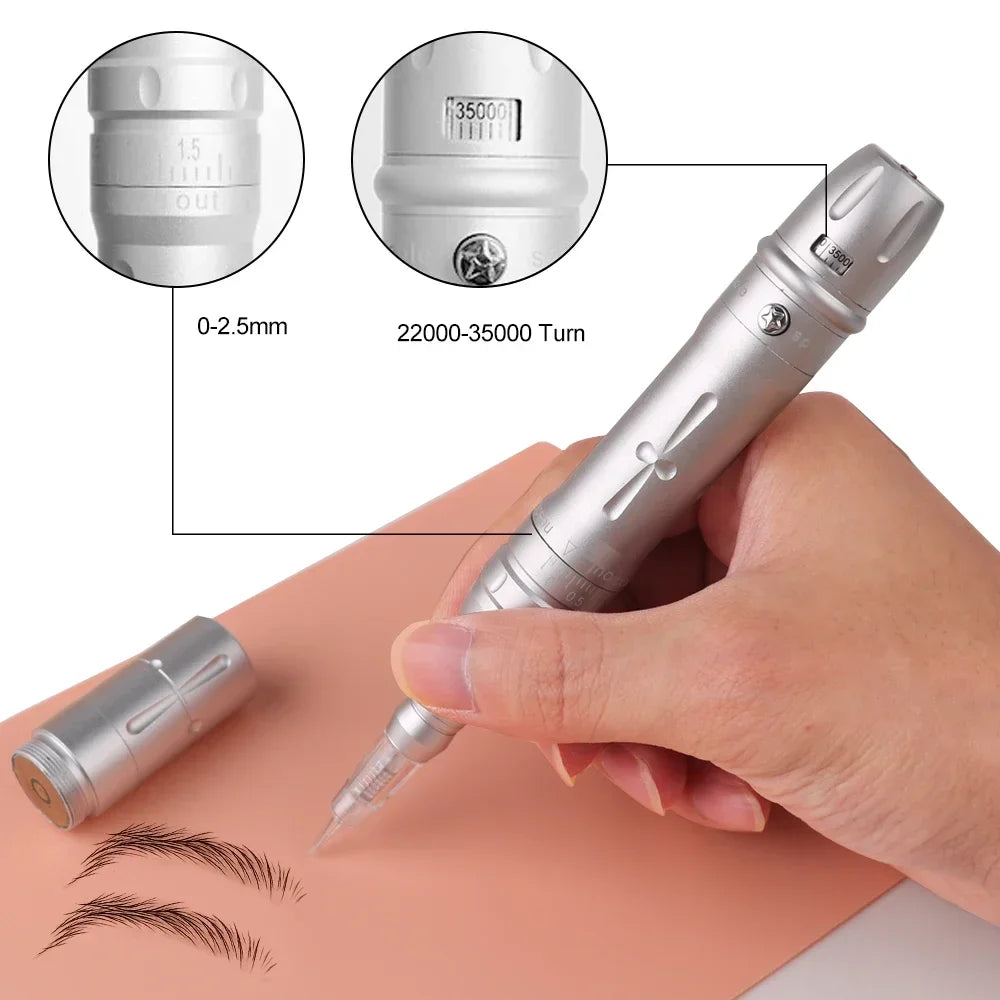 Máquina de maquillaje permanente inalámbrica para cejas, microblading, delineado de ojos, microshading de labios, kit profesional de máquina de tatuaje rotativa.