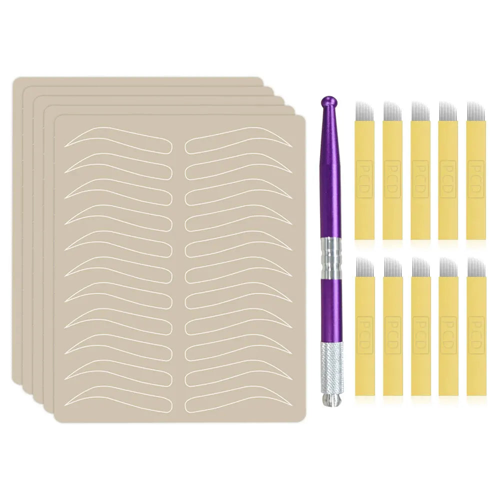 Kit de Práctica Microblading – Pluma Tebori + Agujas + Piel de Látex (Set Completo)