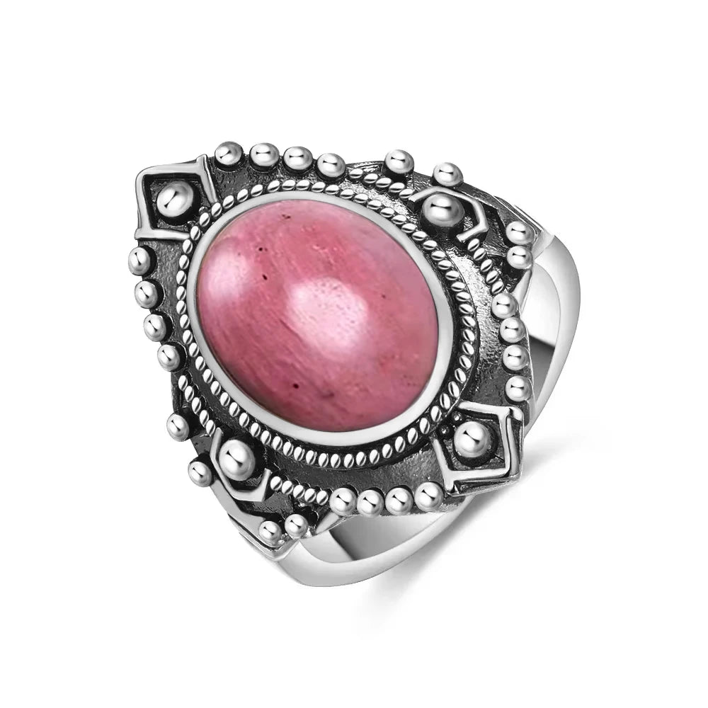 Anillo Vintage de Plata 925 con Labradorita Natural y Piedra Luna – Estilo Boho Real
