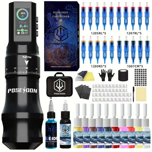 Kit Tattoo POSEIDON Premium – Set Inalámbrico de Alta Precisión para Tattoo & PMU