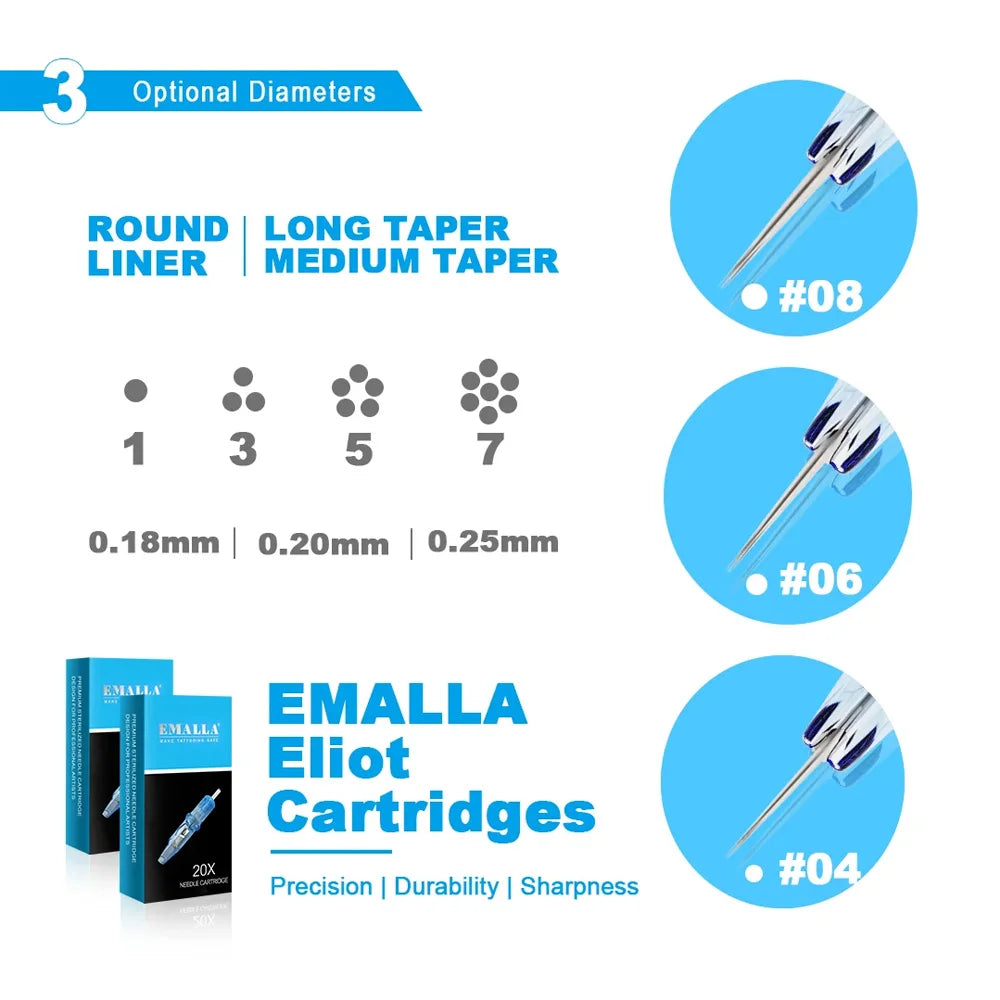 10pcs EMALLA ELIOT Tattoo Cartridge Needle RL Round Liner for Cartridge Tattoo Machine Disposable Sterilize Tattoo Needles