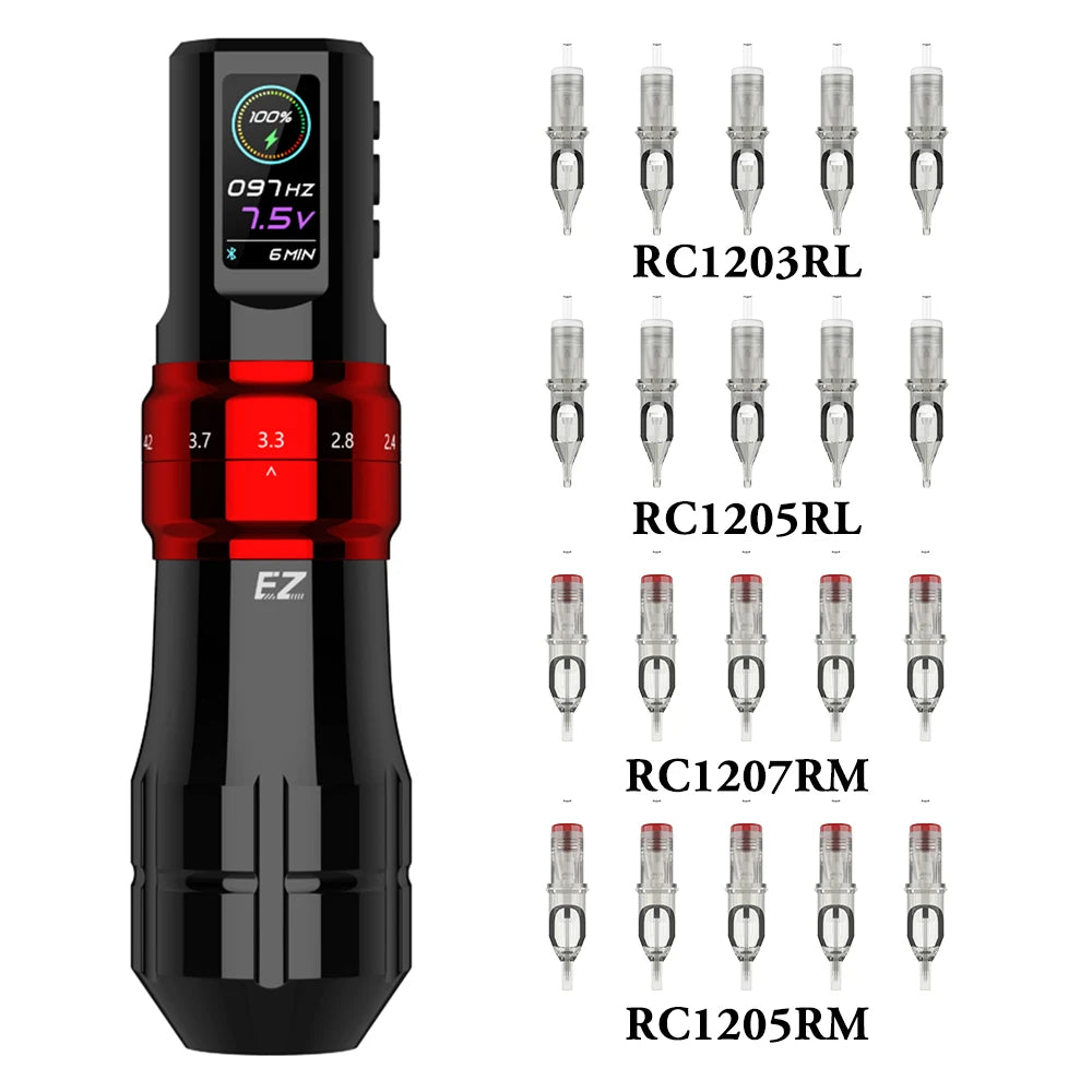 EZ P3 Pro Wireless Battery Tattoo Machine Pen Kits 50pcs EZ Cartridge Tattoo Needles Adjustable Stroke OLED Digital Display