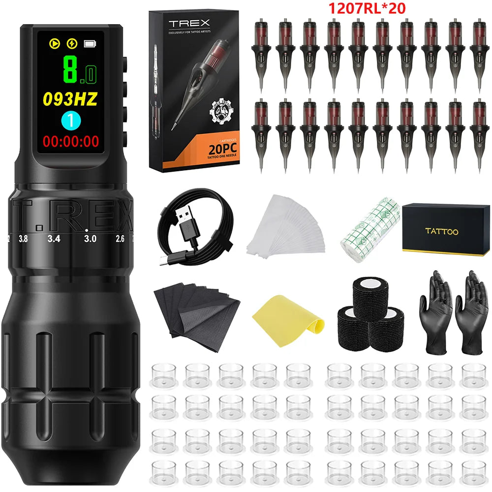 Kit Tattoo T-Rex New Cool – Set Profesional Inalámbrico con 7 Strokes Ajustables