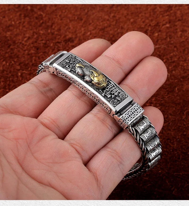 Pulsera de Plata 925 "Pixiu de la Suerte" – Estilo Retro Macizo y Protector