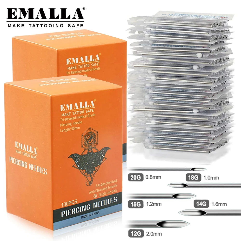 100/50/5pcs Disposable Piercing Needles 12G 14G 16G 18G 20G Ear Nose Navel Nipple Sterile Piercing Needle Permanent Makeup Tools