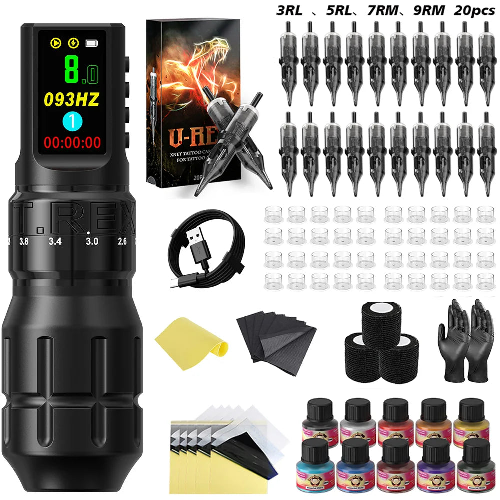 Kit Tattoo T-Rex New Cool – Set Profesional Inalámbrico con 7 Strokes Ajustables
