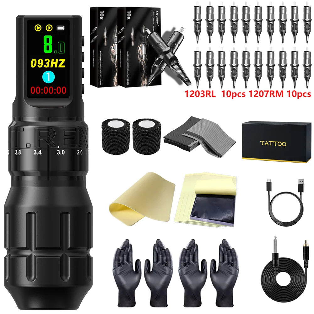 Kit Tattoo T-Rex New Cool – Set Profesional Inalámbrico con 7 Strokes Ajustables