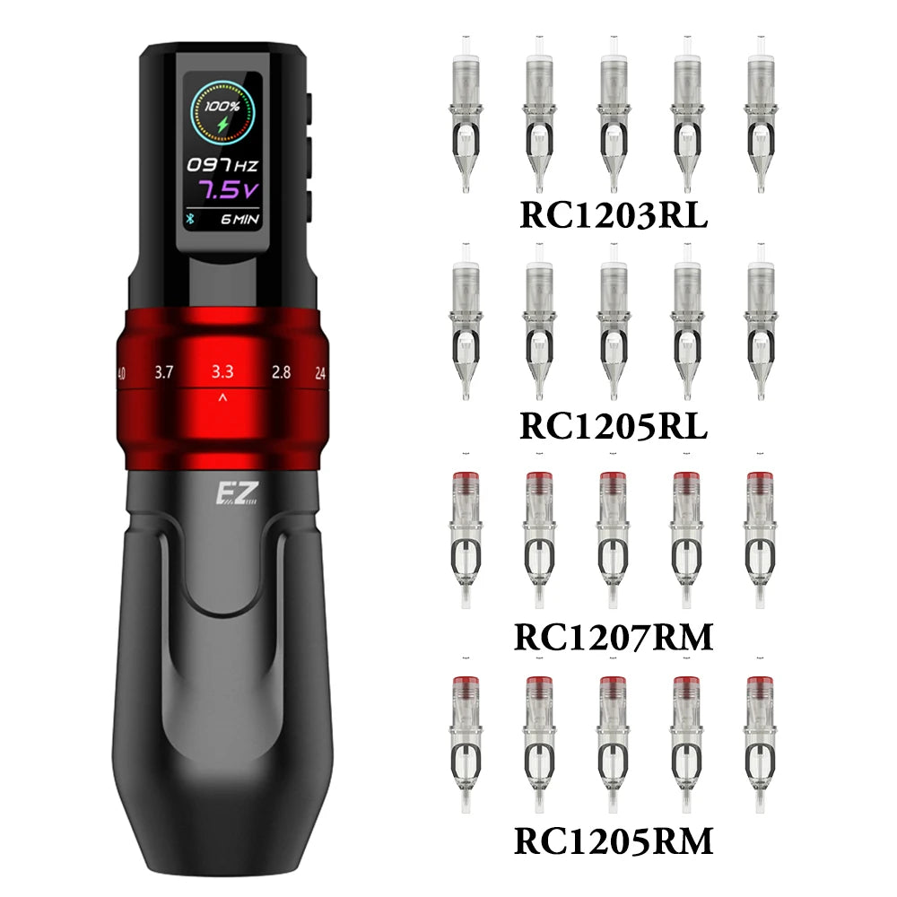 EZ P3 Pro Wireless Battery Tattoo Machine Pen Kits 50pcs EZ Cartridge Tattoo Needles Adjustable Stroke OLED Digital Display