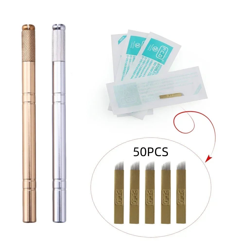 Set Professional Microblading: Pluma Tebori Gold + 5 Agujas Flex (12 Pins)