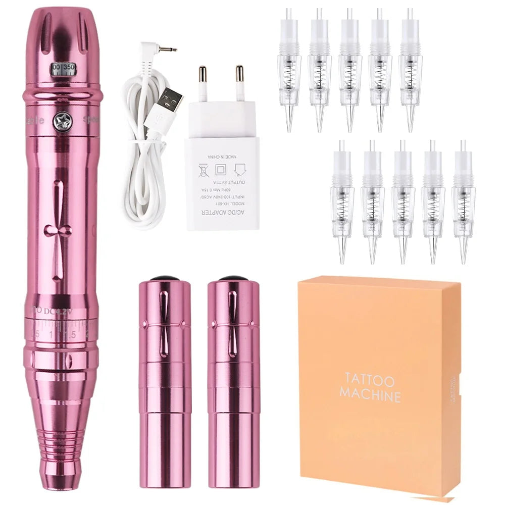 Máquina de maquillaje permanente inalámbrica para cejas, microblading, delineado de ojos, microshading de labios, kit profesional de máquina de tatuaje rotativa.