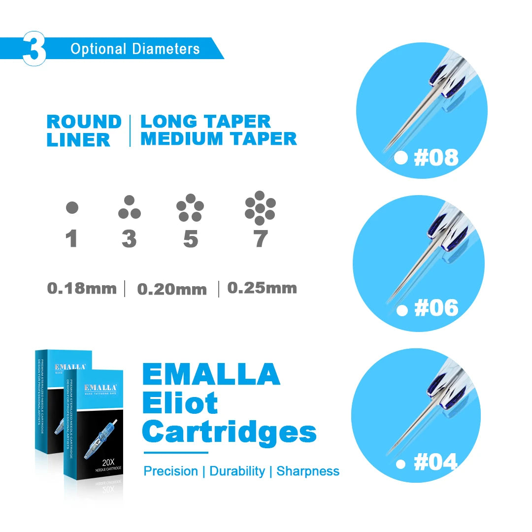 Cartuchos EMALLA Eliot Premium – Agujas Profesionales con Membrana (Caja x 20u)