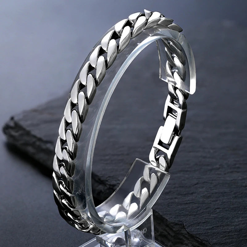 Pulsera de Plata 925 Maciza Estilo Cubano Retro – Hecha a Mano (7mm / 8mm)