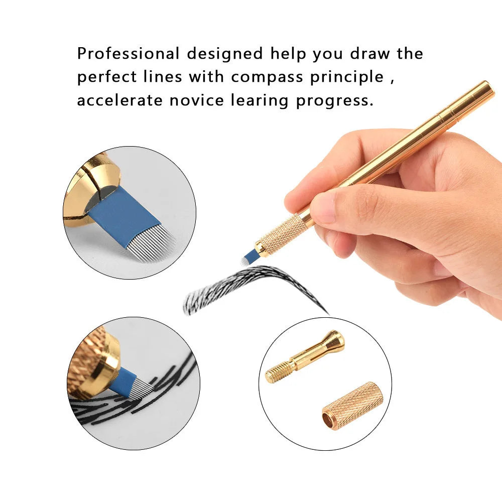 Set Professional Microblading: Pluma Tebori Gold + 5 Agujas Flex (12 Pins)