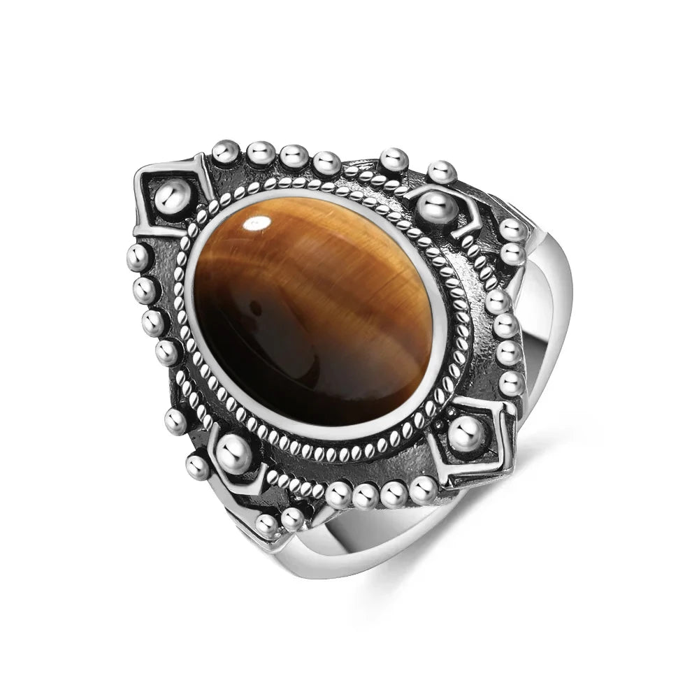 Anillo Vintage de Plata 925 con Labradorita Natural y Piedra Luna – Estilo Boho Real
