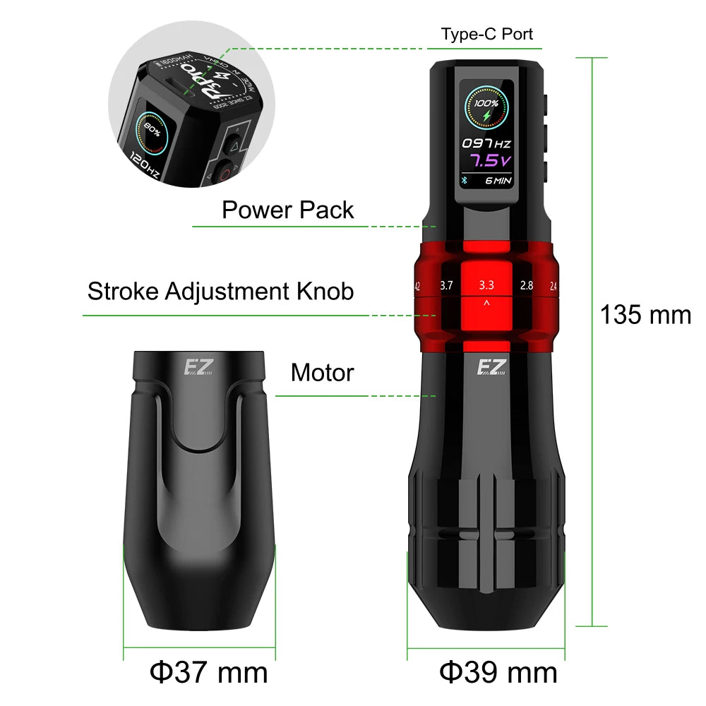 EZ P3 Pro Wireless Pen – Stroke Ajustable de 6 Niveles para Tattoo, PMU y SMP