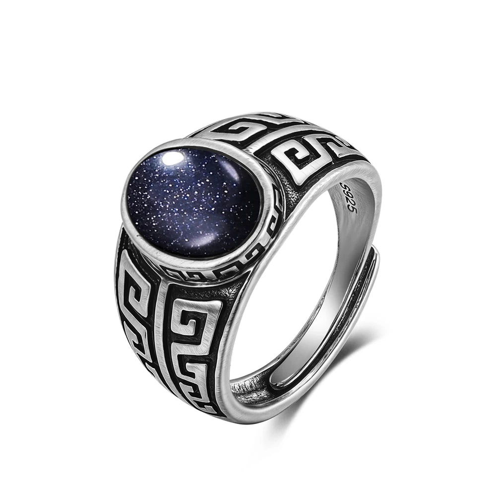 Anillo Vintage de Plata 925 con Labradorita Natural y Piedra Luna – Estilo Boho Real