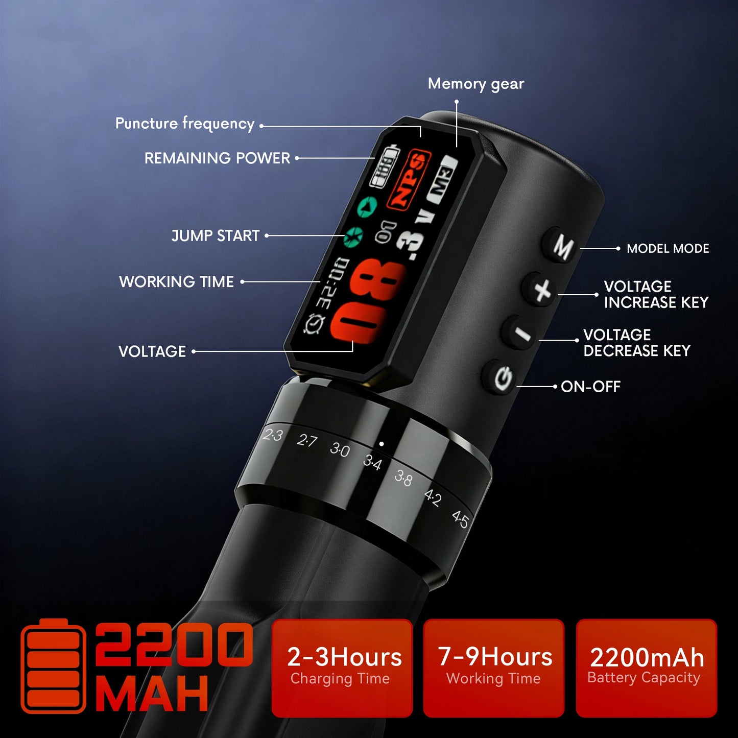 Máquina Pen Inalámbrica Pro – Stroke Ajustable, Motor Brushless y Batería de 2200mAh