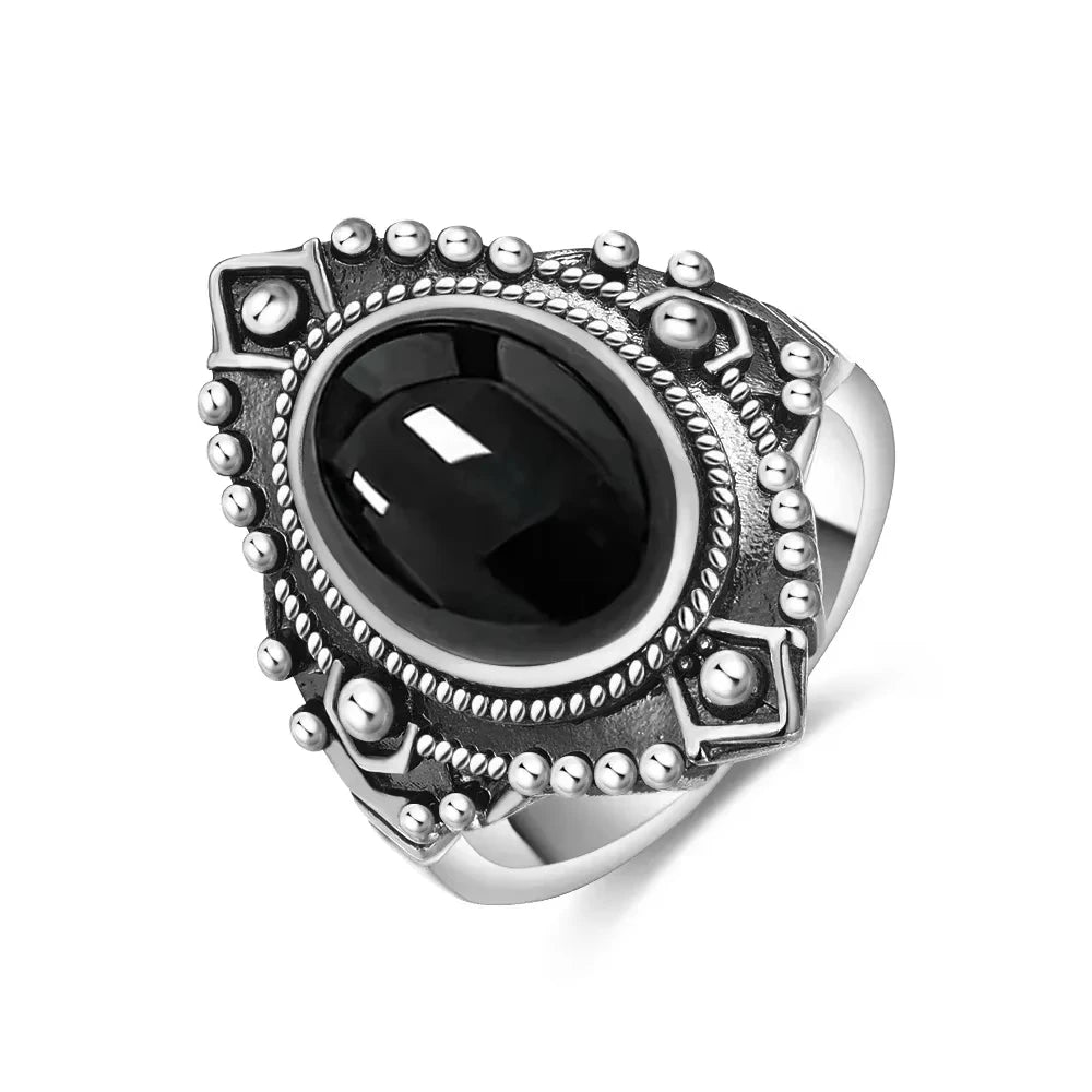 Anillo Vintage de Plata 925 con Labradorita Natural y Piedra Luna – Estilo Boho Real