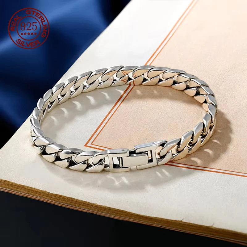 Pulsera de Plata 925 Maciza Estilo Cubano Retro – Hecha a Mano (7mm / 8mm)