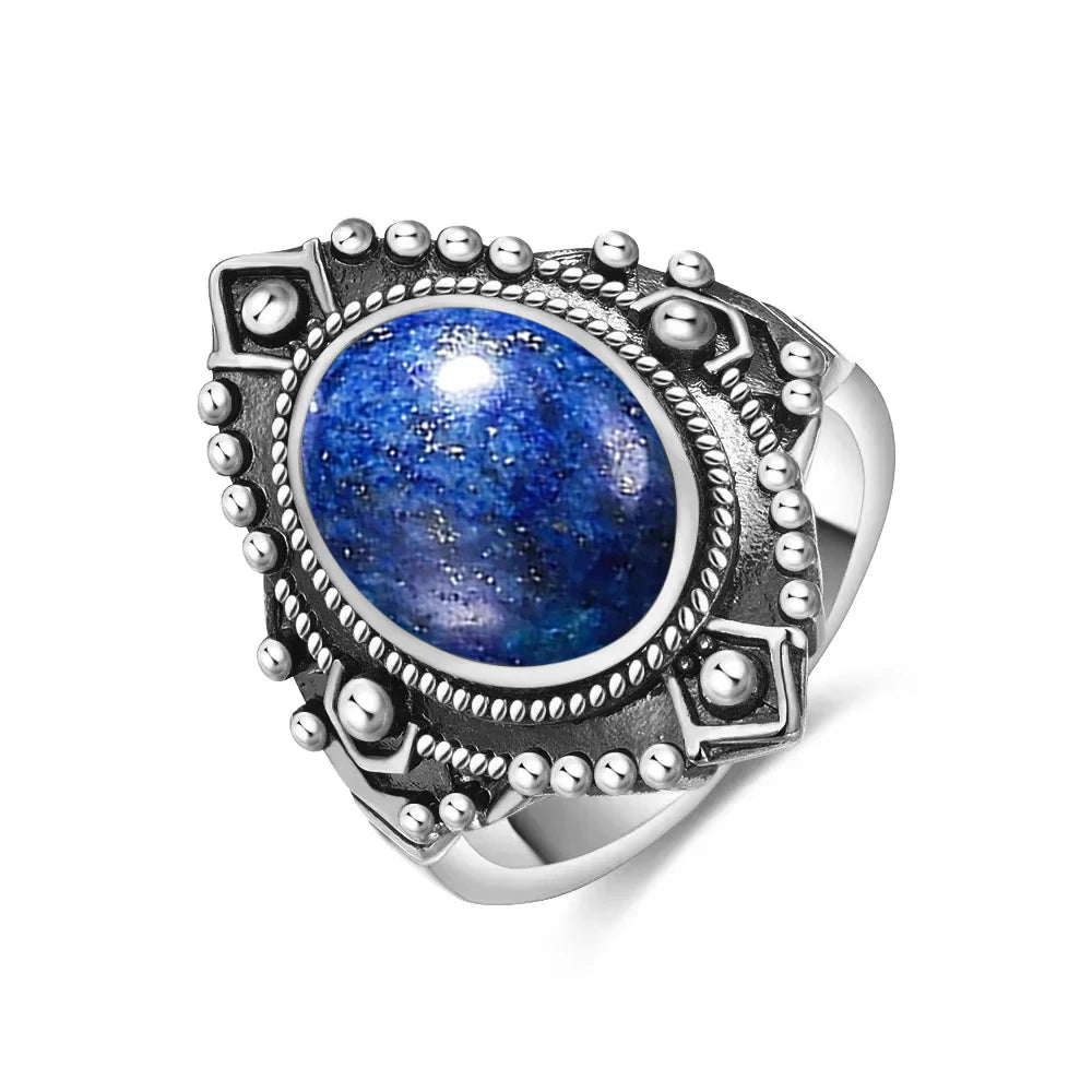 Anillo Vintage de Plata 925 con Labradorita Natural y Piedra Luna – Estilo Boho Real