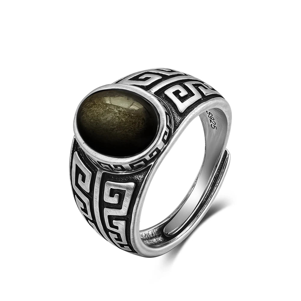 Anillo Vintage de Plata 925 con Labradorita Natural y Piedra Luna – Estilo Boho Real