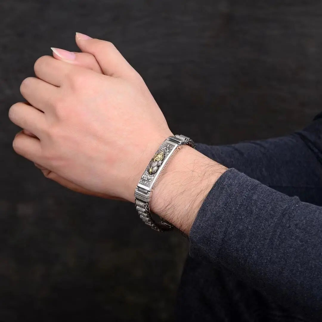 Pulsera de Plata 925 "Pixiu de la Suerte" – Estilo Retro Macizo y Protector