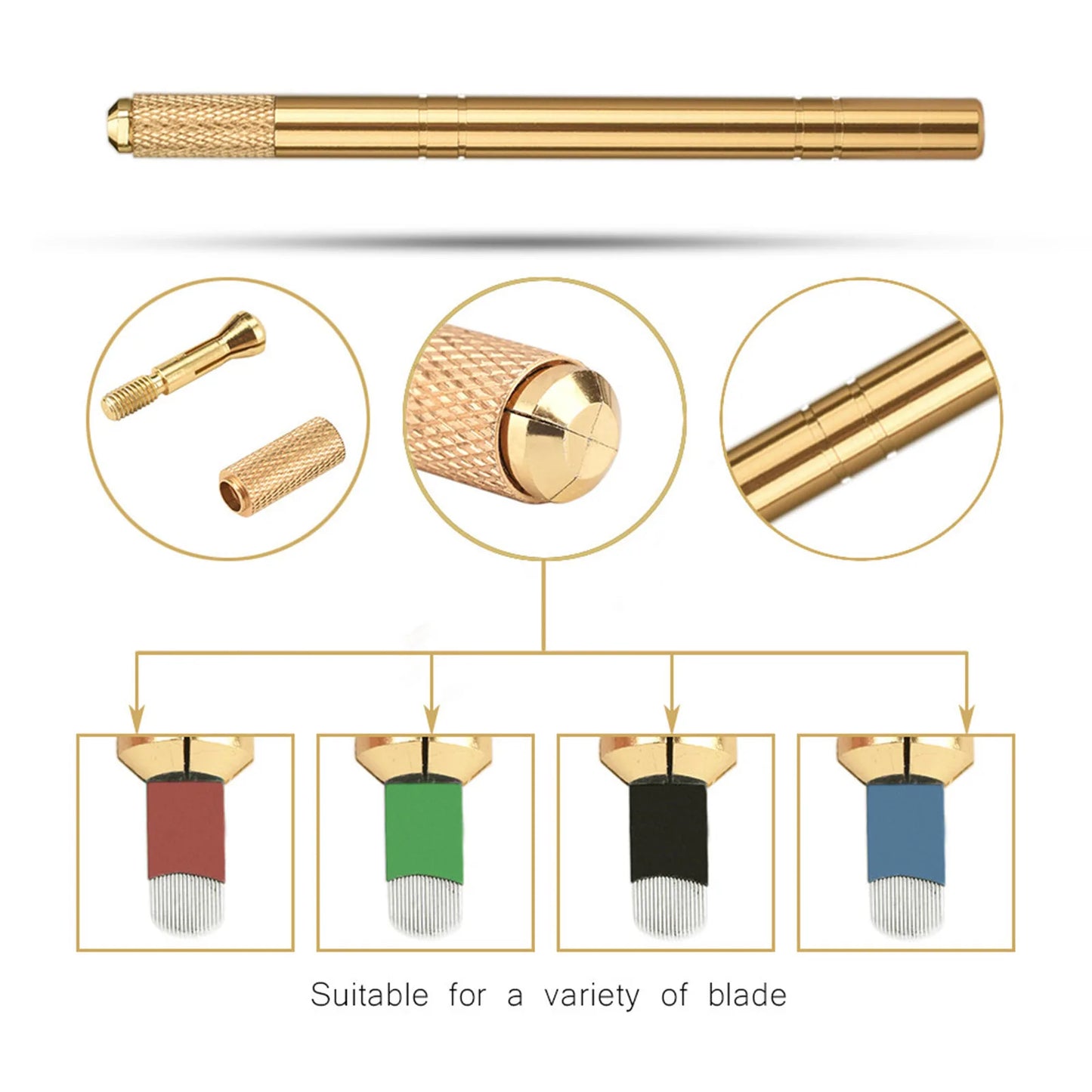 Set Professional Microblading: Pluma Tebori Gold + 5 Agujas Flex (12 Pins)